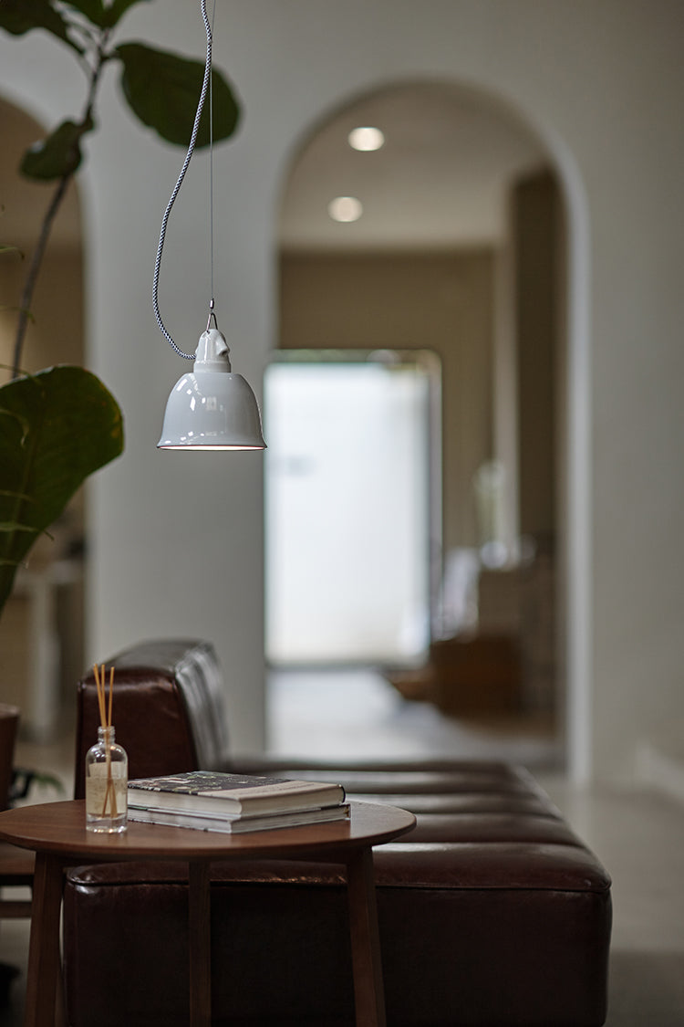 Small White Enamel Pendant Light